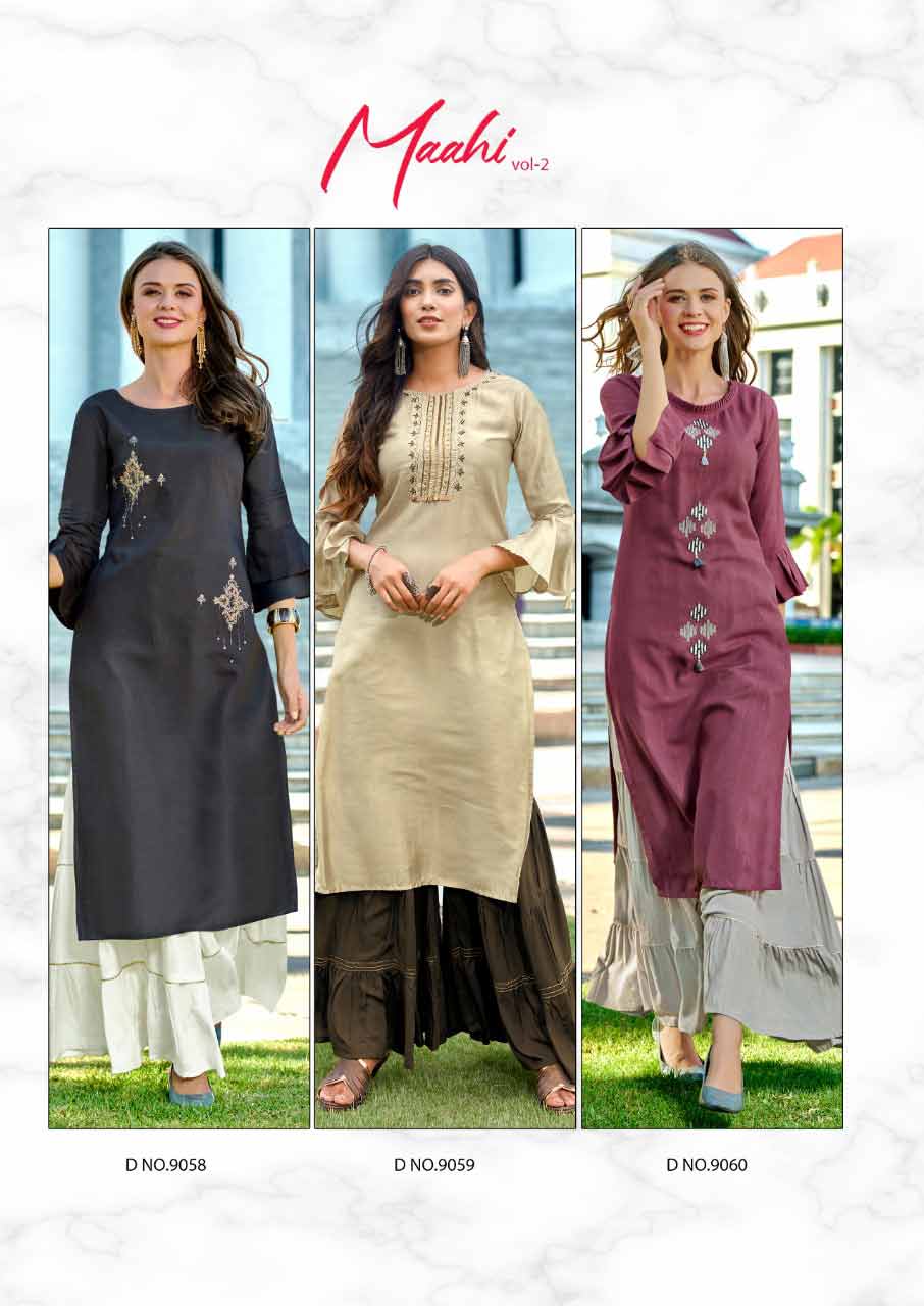 Mahi Vol-2 chinon Khatli Work Wholesale Kurti Mahi Vol-2 chinon Khatli Work Wholesale Kurti